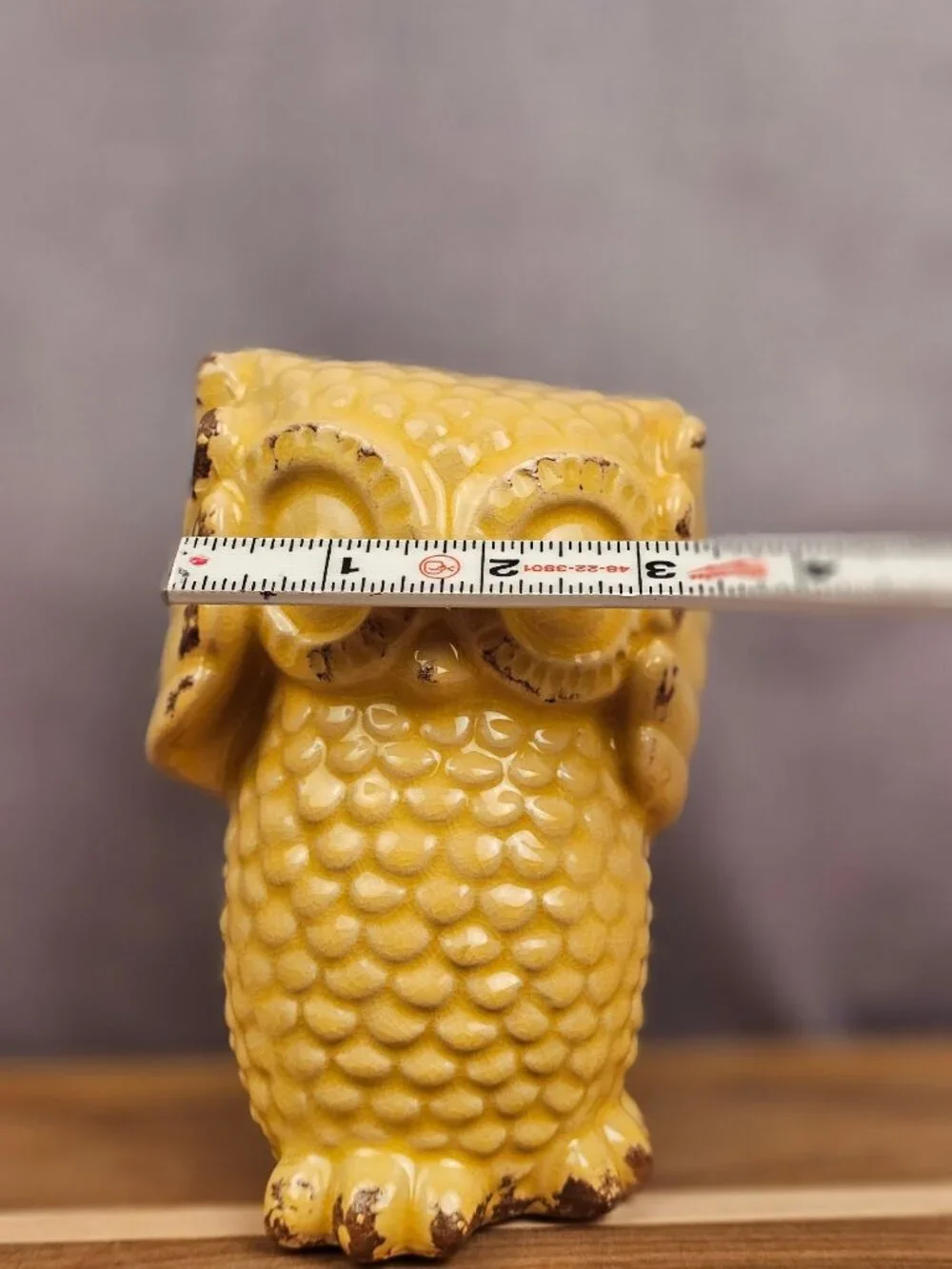 Vintage Yellow Ceramic Owl Figurine 6 In Tall Textured Glazed Decor